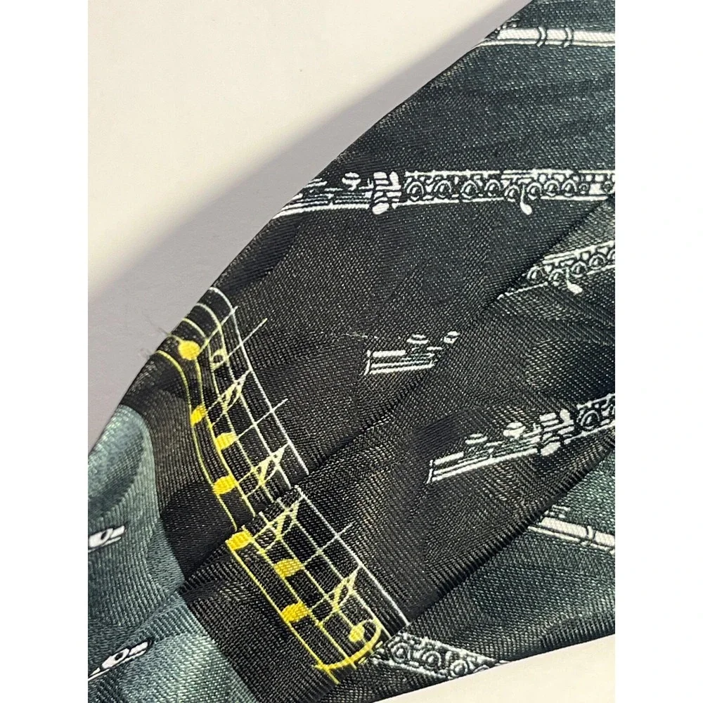 Steven Harris Hand Made Men's Necktie Black,Gold,Silver. Music Notes/Instrument.
